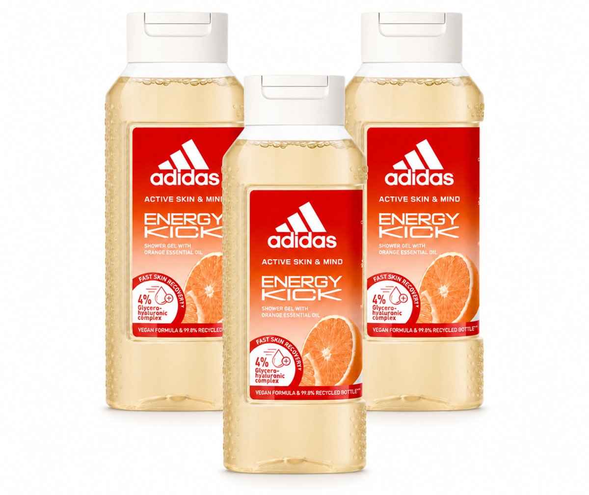 3 x Adidas – Douchegel – Active Skin & Mind Energy Kick – 250 ml - Voordeelverpakking - 3 stuks