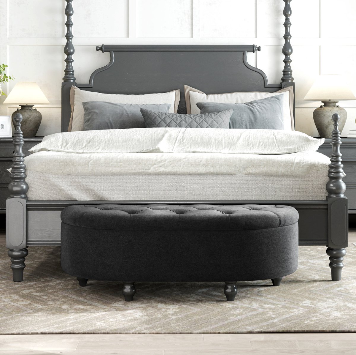 MODFU - Bedbank - Opbergruimte - Gecapitonneerd - Klassiek - Donkergrijs - 120 X 46 X 42 Cm