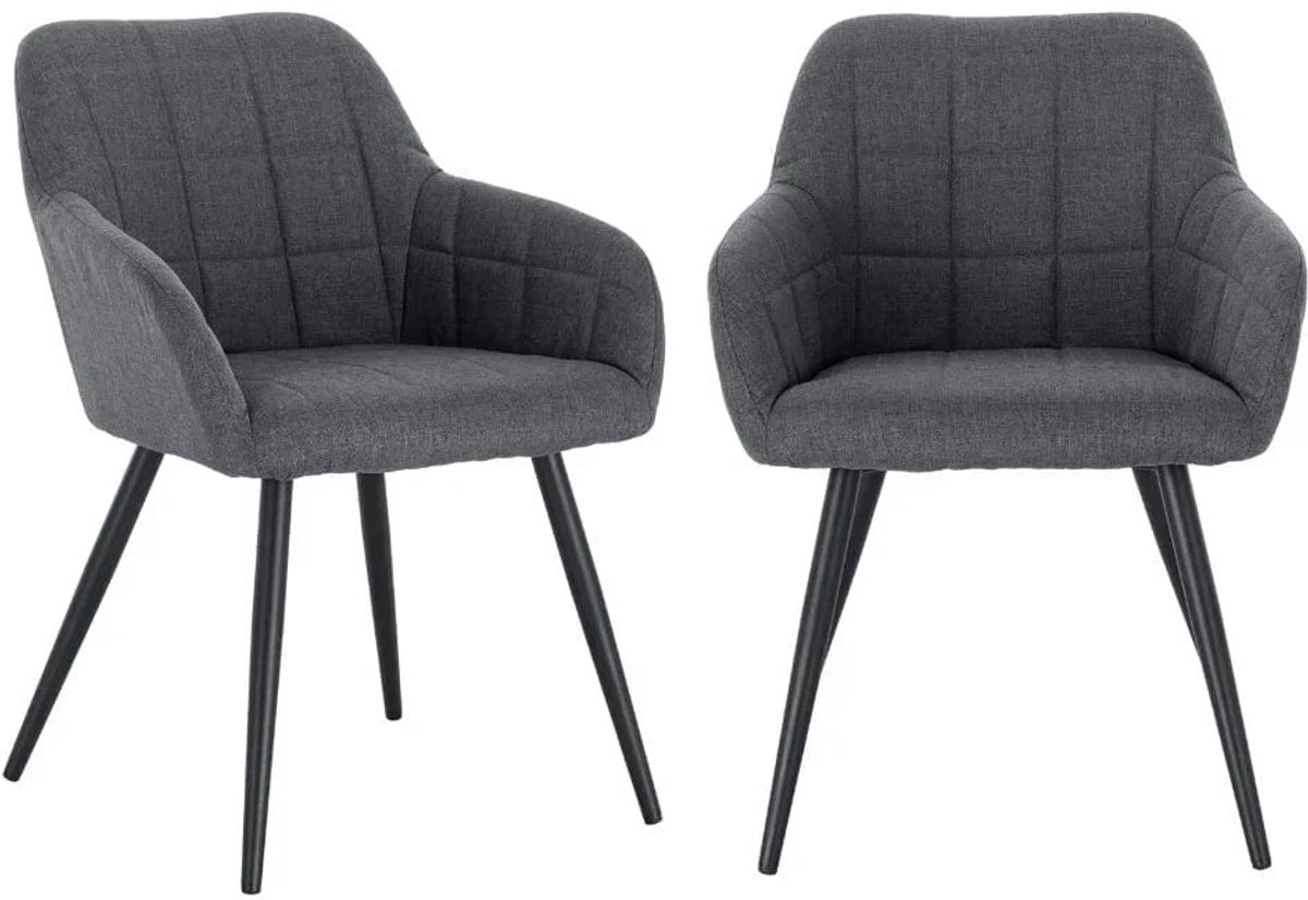 Klarven Eetkamerstoel Linnen donkergrijs - Dining Chair - Metalen frame, Stevig gestoffeerd - Ergonomisch zitcomfort, Eenvoudig te monteren