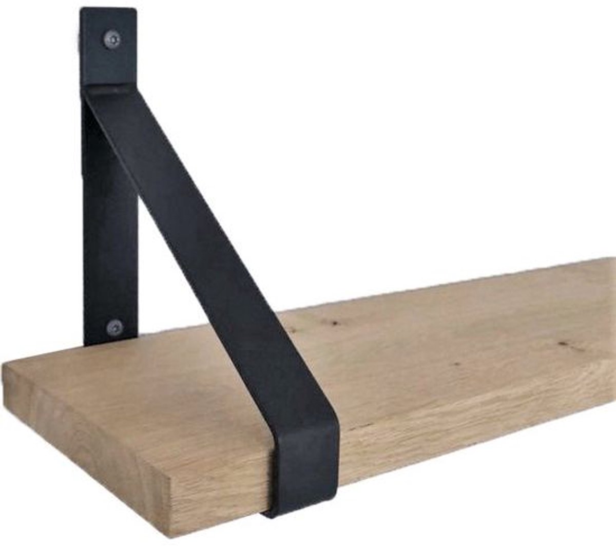 GoudmetHout Lichte Eiken Wandplank - 260x20 cm - 2 Industriële XL Plankdragers Mat Zwart Licht eiken