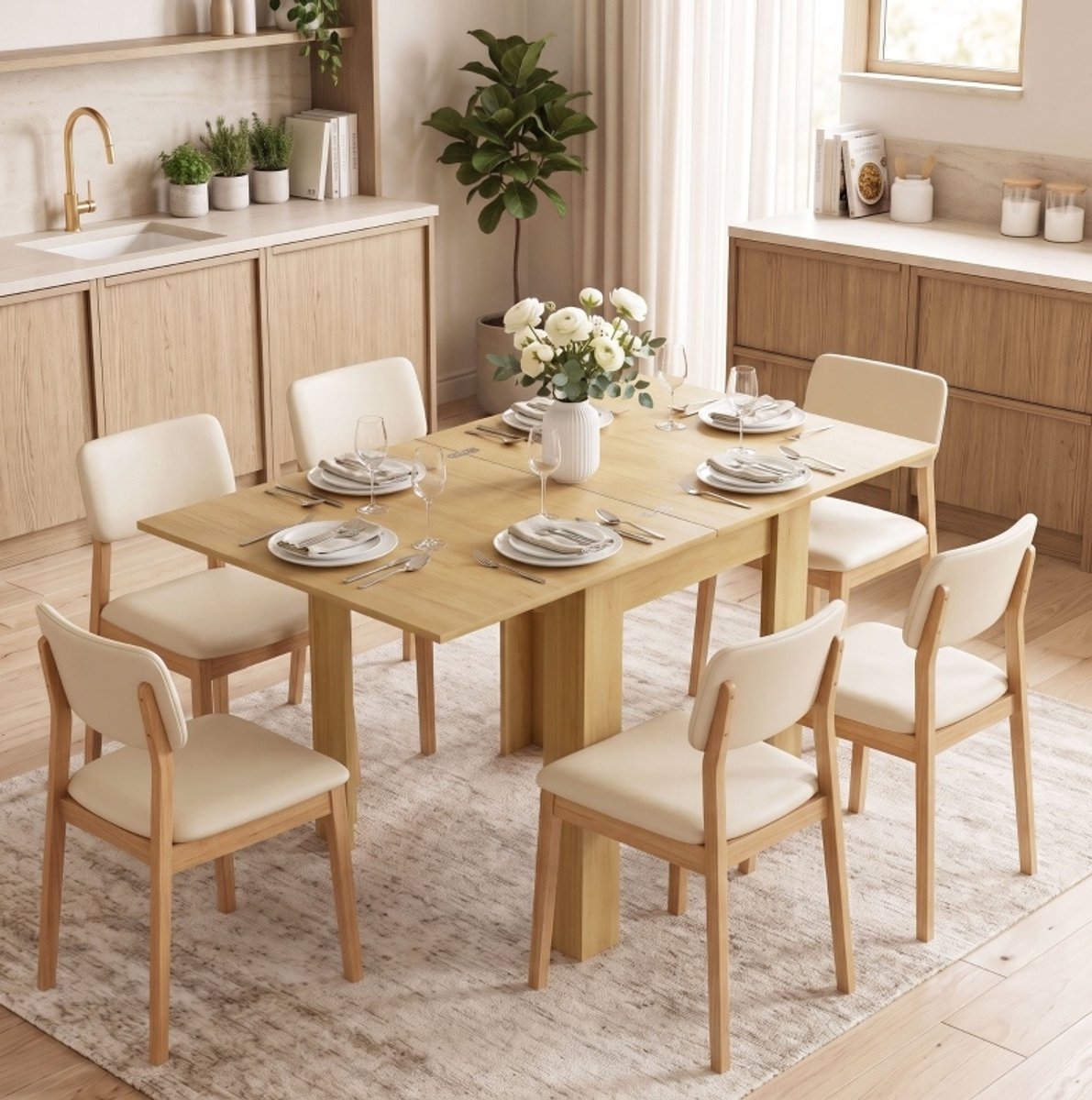 MIVRAY Eettafel - Uitschuifbaar En Opklapbaar Voor 4 Tot 6 Personen - Modern Voor Keuken En Eetkamer - Natuurlijk Hout - 140 x 80 Cm