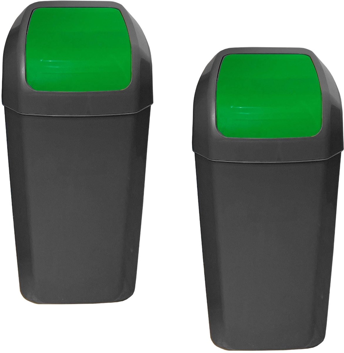 Elzusha - Set van 2 Afvalbakken met Scharnierdeksel, 15 Liter, Groen
