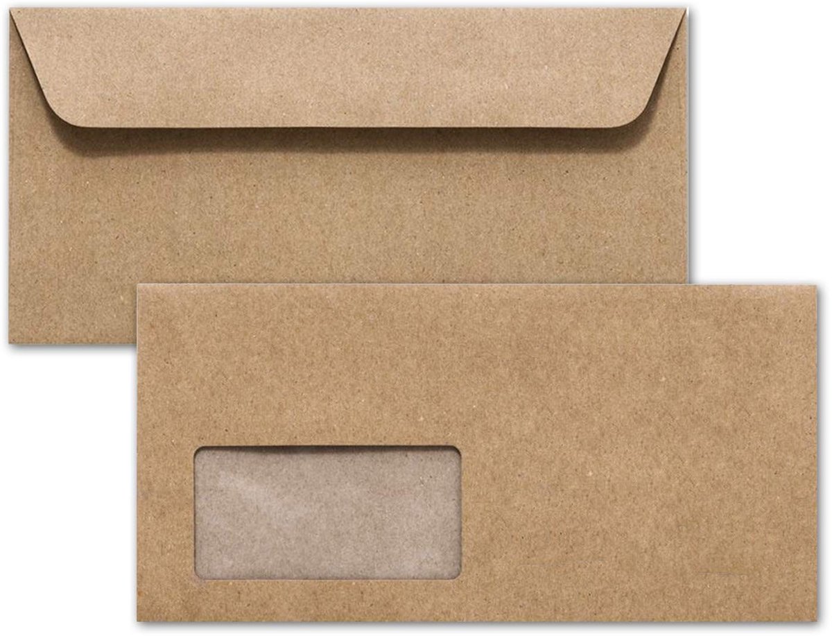 Elzusha - Envelopes 100 x Kraft Papier - Long met Organisch Venster