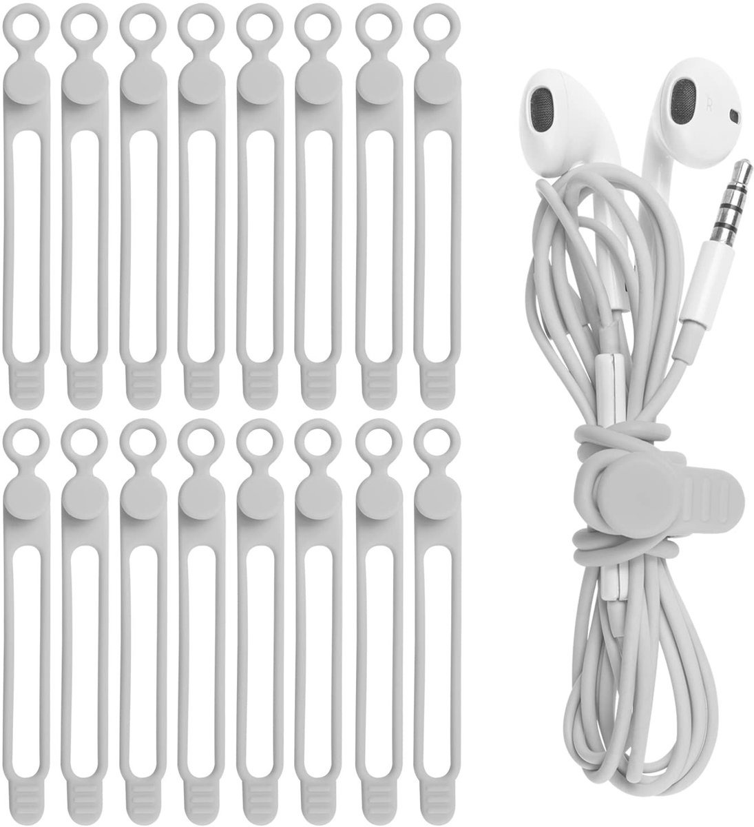 Elzusha - 16 Stuks Silicone Kabelbinders - Herbruikbaar en veelzijdig