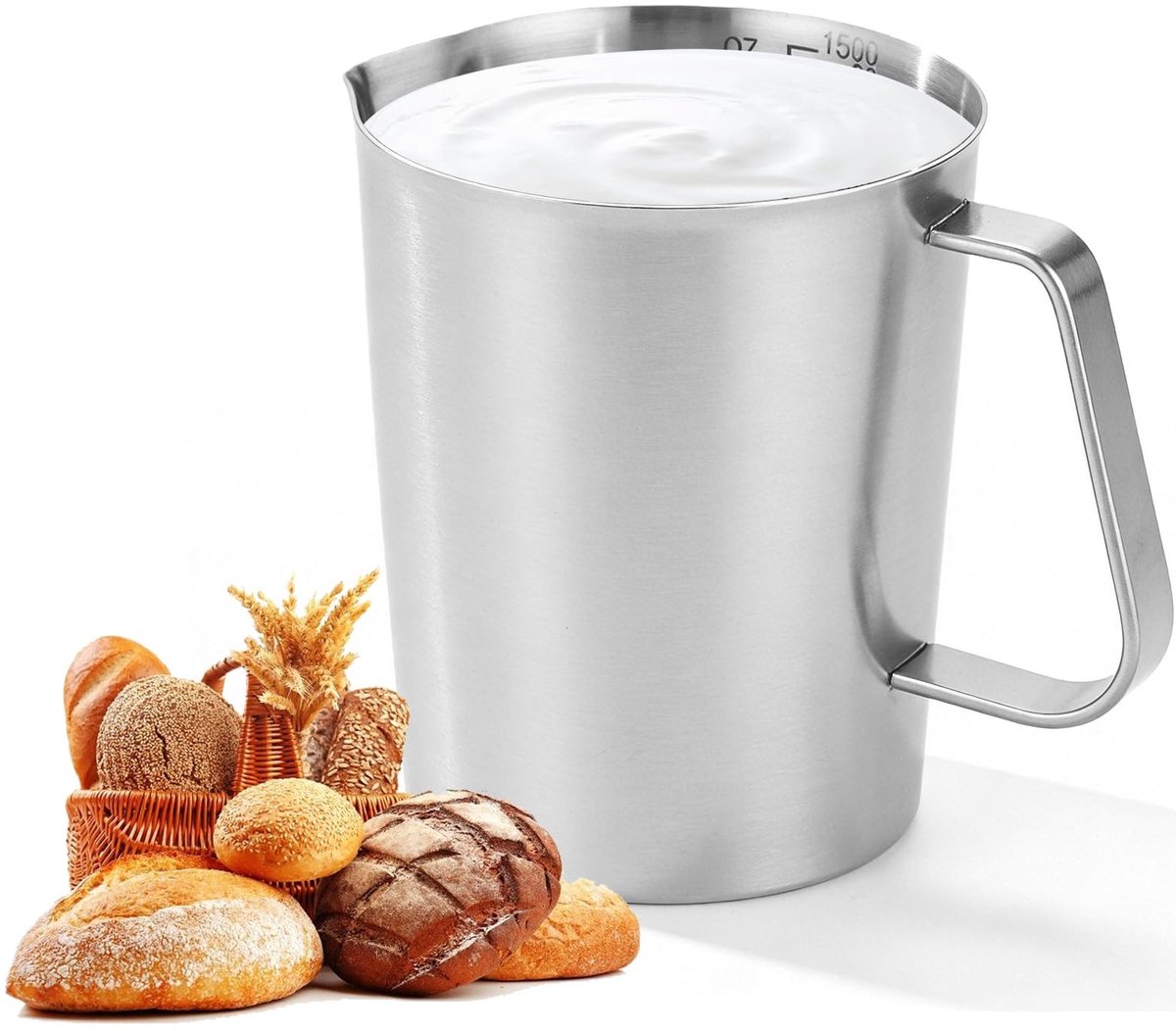 Elzusha - maatbeker 1.5L met fijne schaal - BPA vrij en met metalen handvat