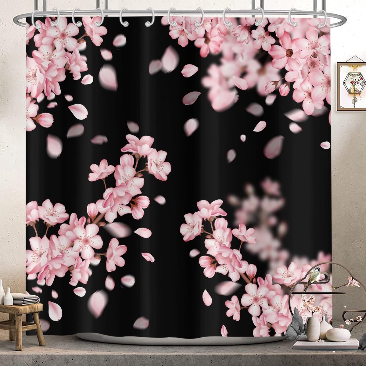 Elzusha - Douchegordijn met Kersenbloesem in Japanse Stijl 180 x 180 cm