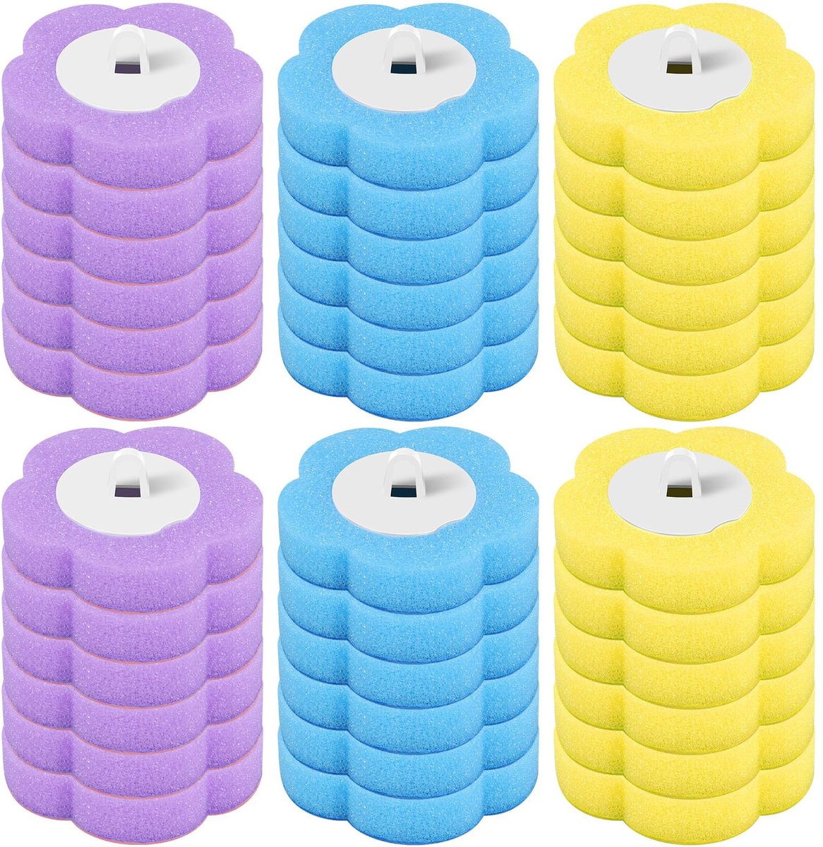 Elzusha - Wegwerp toiletborstelset met 24 navullingen - Blauw-paars-geel