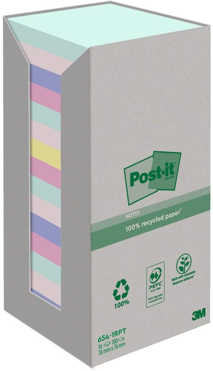 Elzusha - Recycled Sticky Notes - 76mm x 76mm, 100 vellen/pad, 16 pads/pack