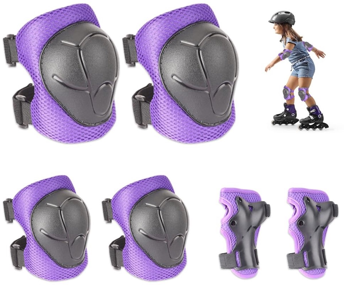 Complete 6-in-1 Skate Beschermset voor Kinderen met Knie- en Elleboogbeschermers en Polsbeschermers voor Inline Skaten en Skateboarden Geschikt voor 3-8 Jaar