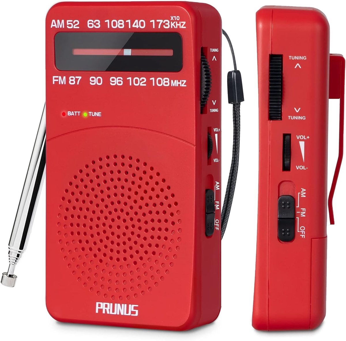 Kleine Batterij Radio - Rood - 69 x 128 x 28 mm - Draagbare Transistorradio met Uitstekende Ontvangst - Voor Buitengebruik