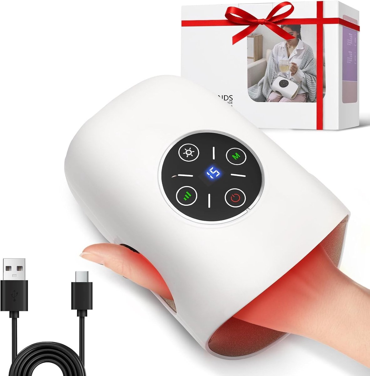 Handmassageapparaat met 3 Massagemodi en 2-Stage Warmtefunctie, Draagbaar en Touchscreen voor Ontspanning en Pijnverlichting