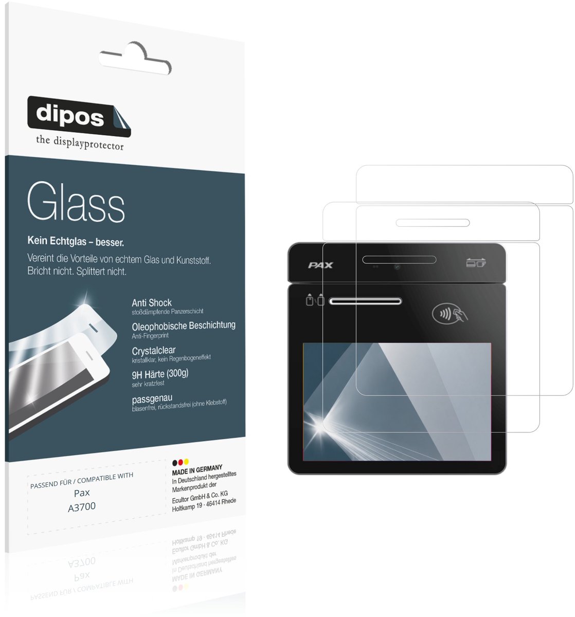 dipos – 2x Pantserfolie geschikt voor Pax A3700 | 9H Screenprotector