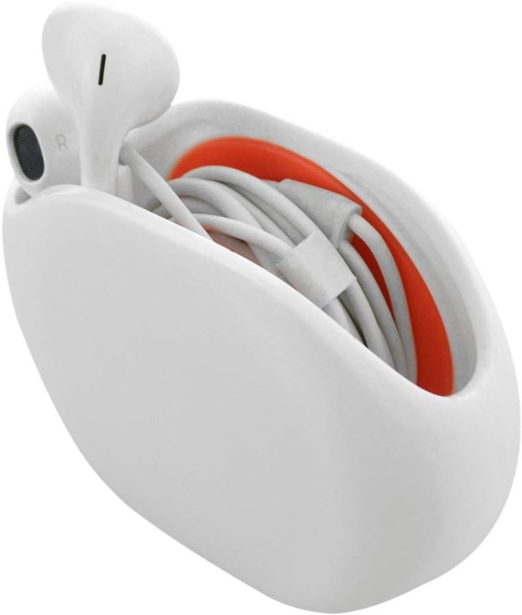 Oplossing voor het opbergen van oordopjes en hoofdtelefoonkabels - Draagbare organizer voor oordopjes, snoeren en kabels, tangle-free en compact (Wit)