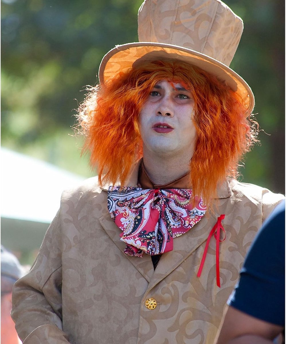 Crazy Hoedemaker Perücke Oranje Mannen Hoed en Perücke Kostuum, 70s 80s Stijl voor Feest, Cosplay, Halloween en Carnaval Accessoires