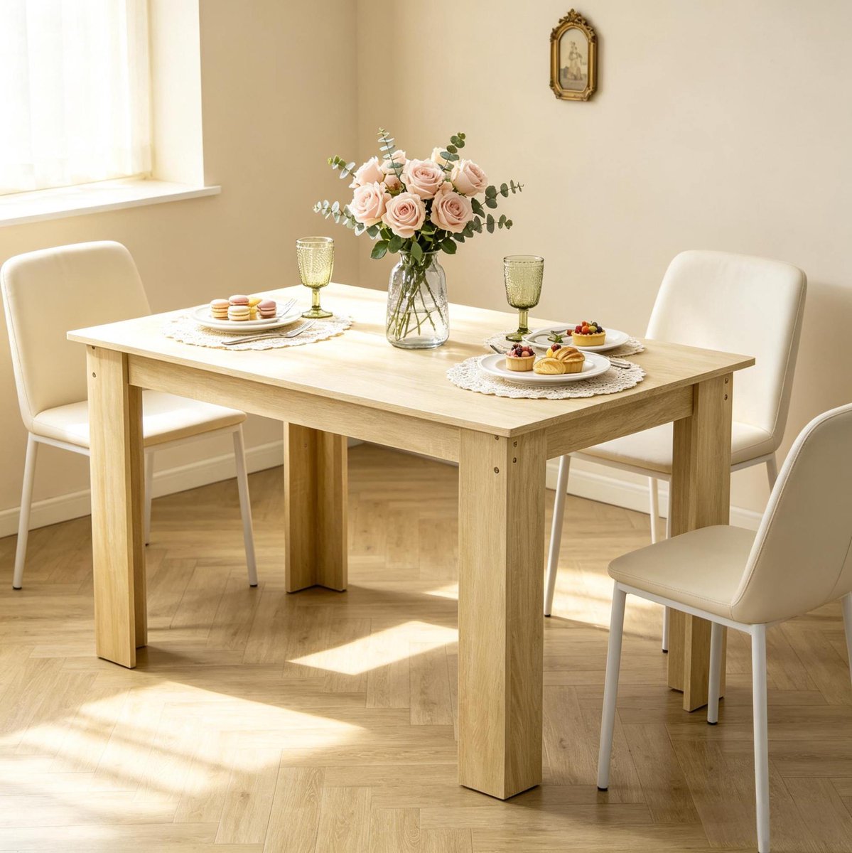 REDOM - Eettafel - Rechthoekig - Spaanplaat met melamine-oppervlak - Moderne stijl - 4 tot 6 personen - Keuken en eetkamer - Eiken - 120 x 69 x 75 cm