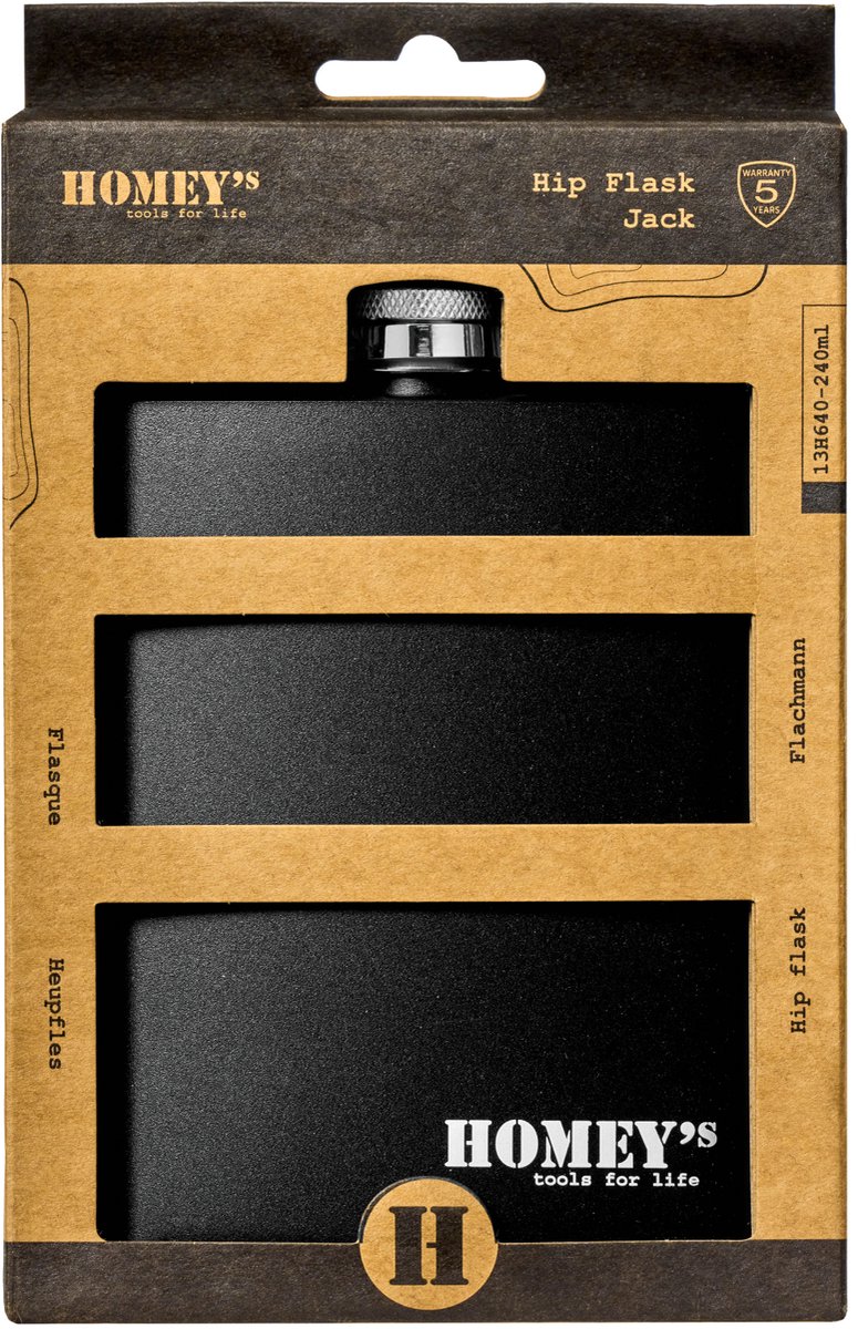 Homey's Jack Veldfles – RVS – 240 ml – Zwart
