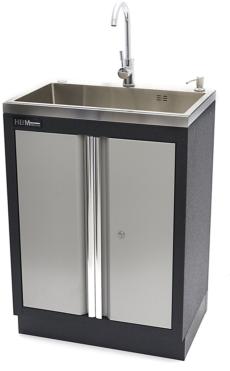 HBM Professionele Wasbak met Kraan voor Werkplaatsinrichting - Grijs, 46 x 68 x 95 cm, 33 kg, 1 mm materiaal dikte