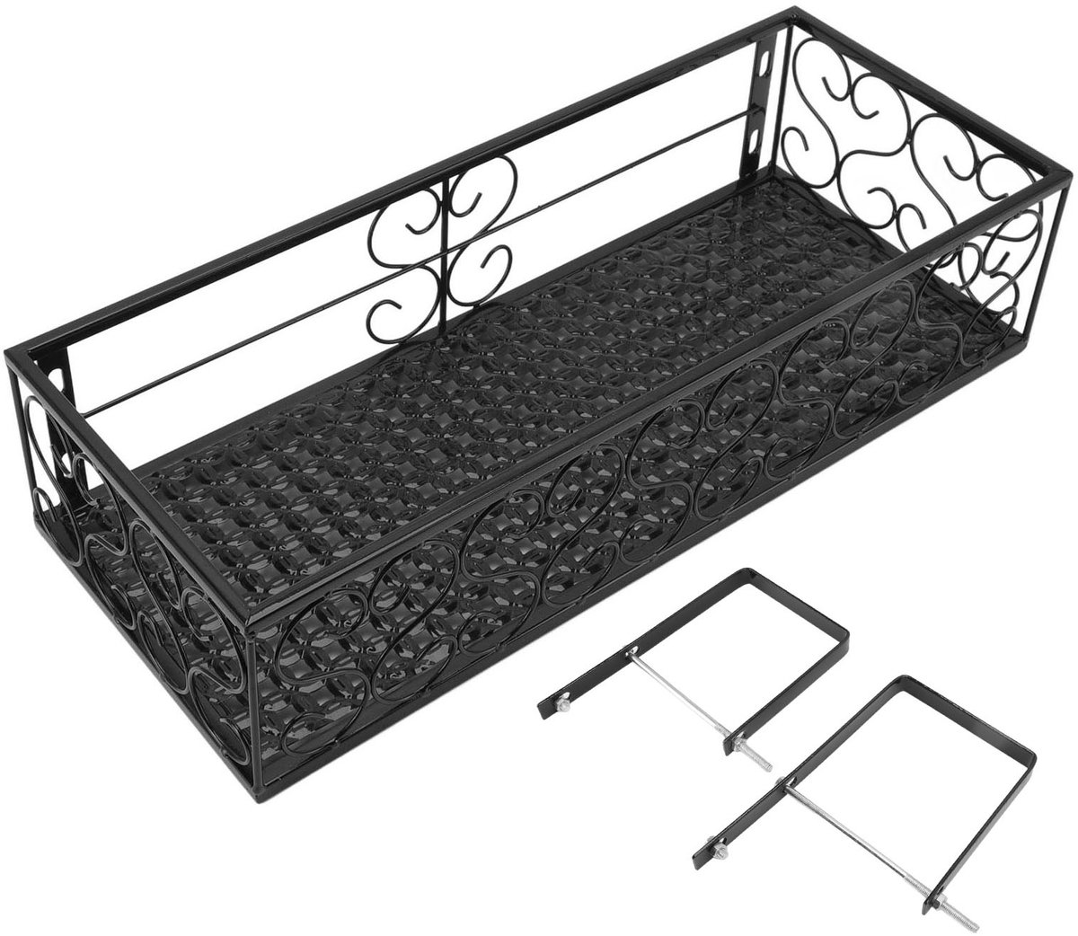 Smeedijzeren bloemenrek voor balkonleuning – hangende bloempothouder – 50 x 25 x 12 cm – geschikt voor leuningen tot 10,5 cm