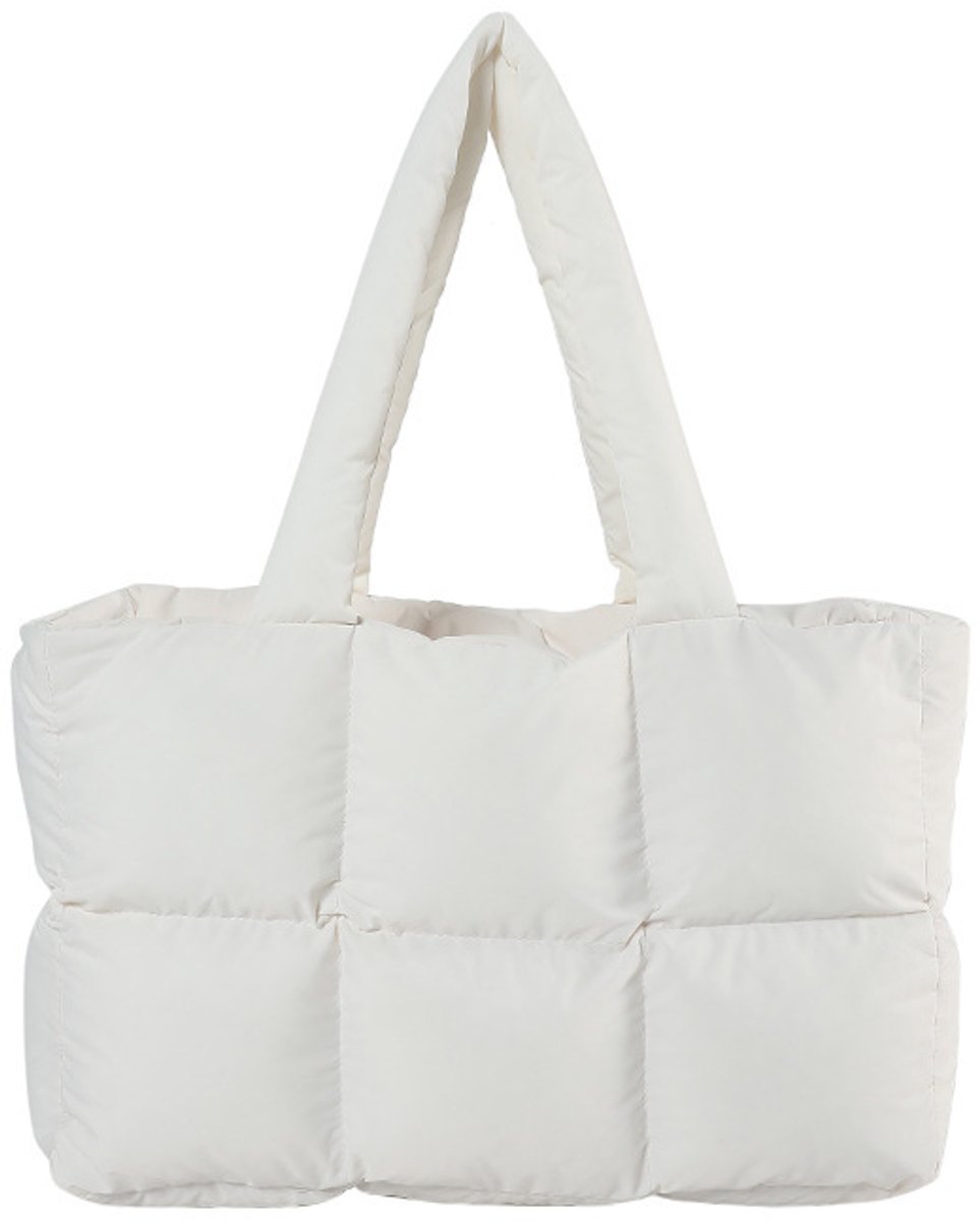 Grote zachte poffer tas - schouder‑ en handtas, donsstof wolken tote tas, schouder‑en kruislichaam stoffen tas-Wit