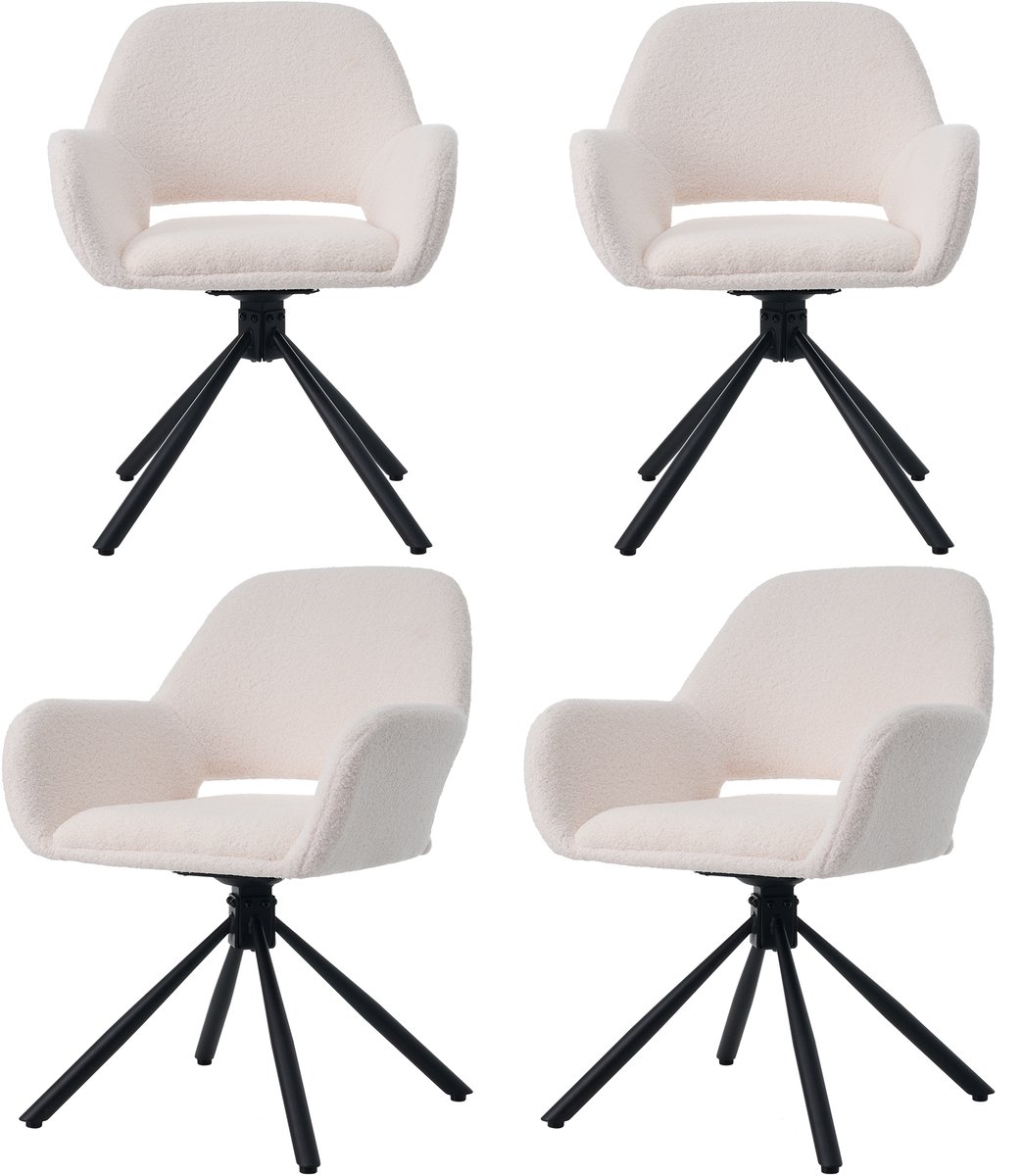 MUVANO Draaibare Eetkamerstoel Wit - Eetkamerstoelen Set Van 4 - Sherpa Stoel Met Armleuning - 150kg Draagvermogen - Roterend - Eetkamer Wit