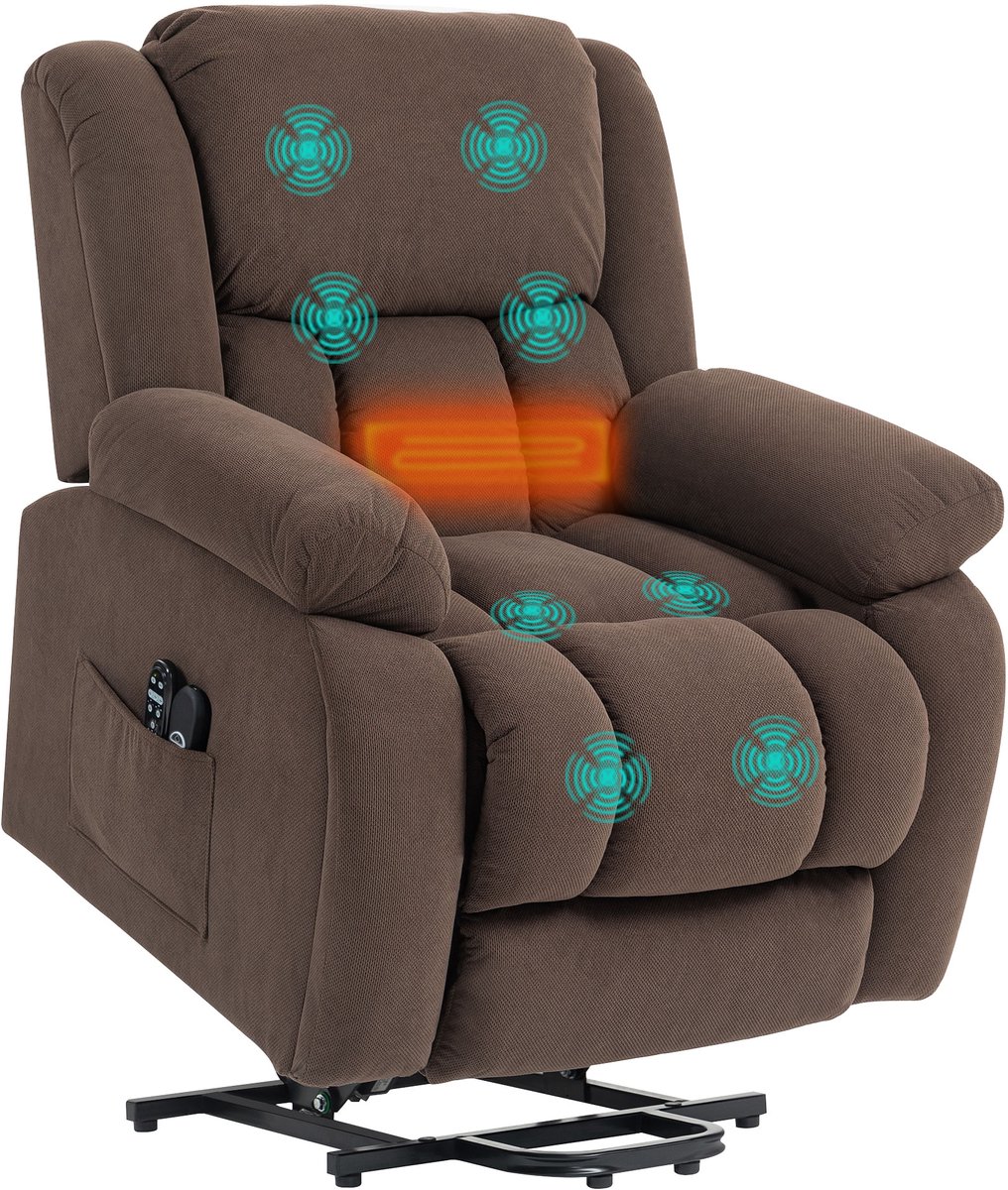 HOMCOM-Elektrische Liftstoel-Fluwel (100% polyester)-104x93x100cm-Bruin