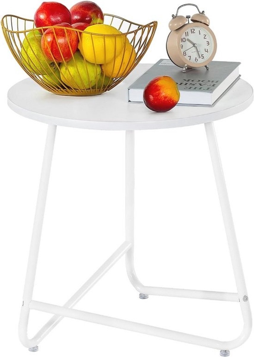 Ronde bijzettafel - Moderne salontafel voor woonkamer, slaapkamer en kantoor - Metalen nachtkastje (wit, 45 x 45 x 48,5 cm)