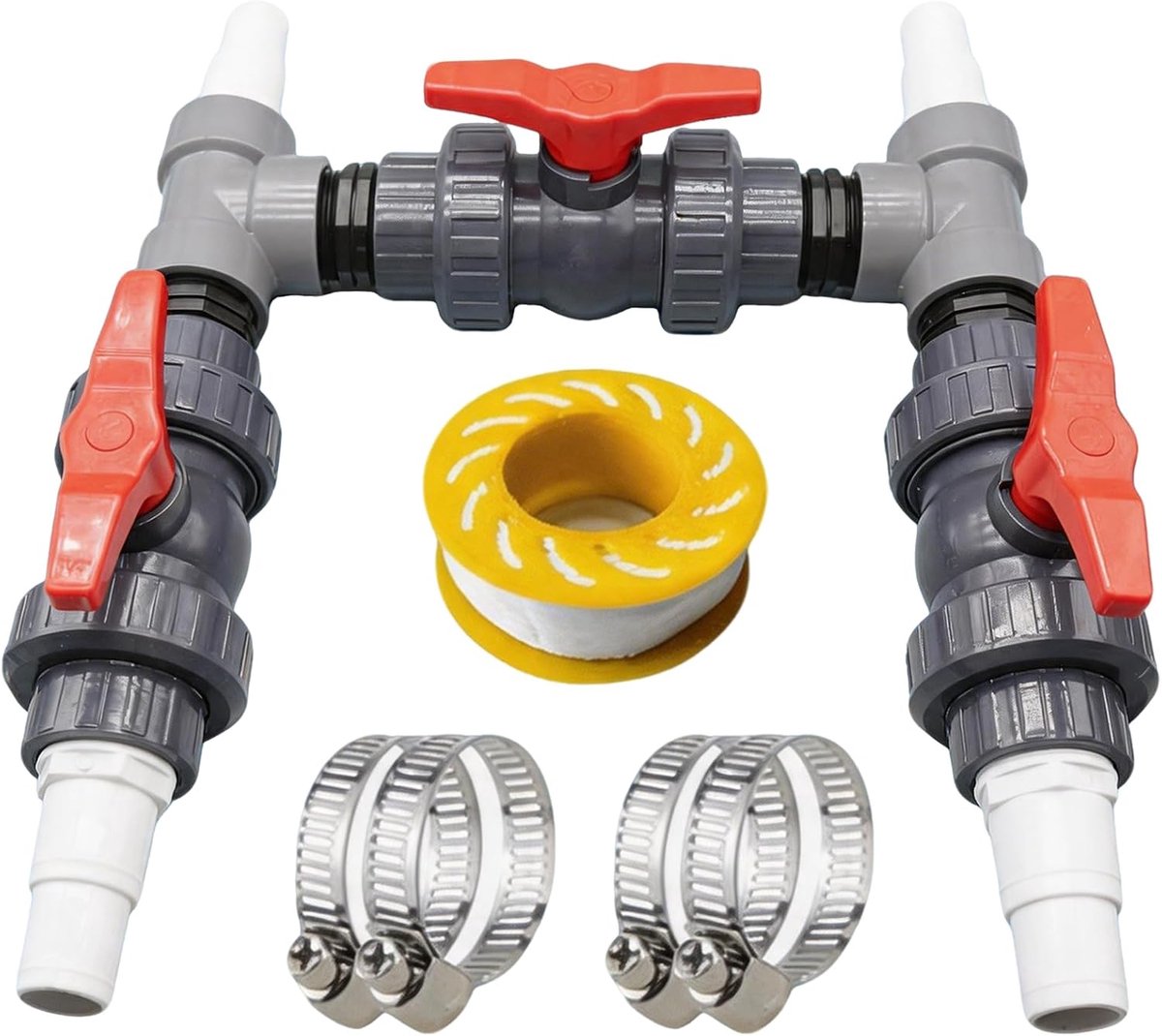 Aftakset voor zwembaden, warmtepompen, verbindingsset voor zwembadverwarming, met pvc-kogelkranen, 50 mm, T-connector, buisverbinders, slangen 32 mm/38 mm