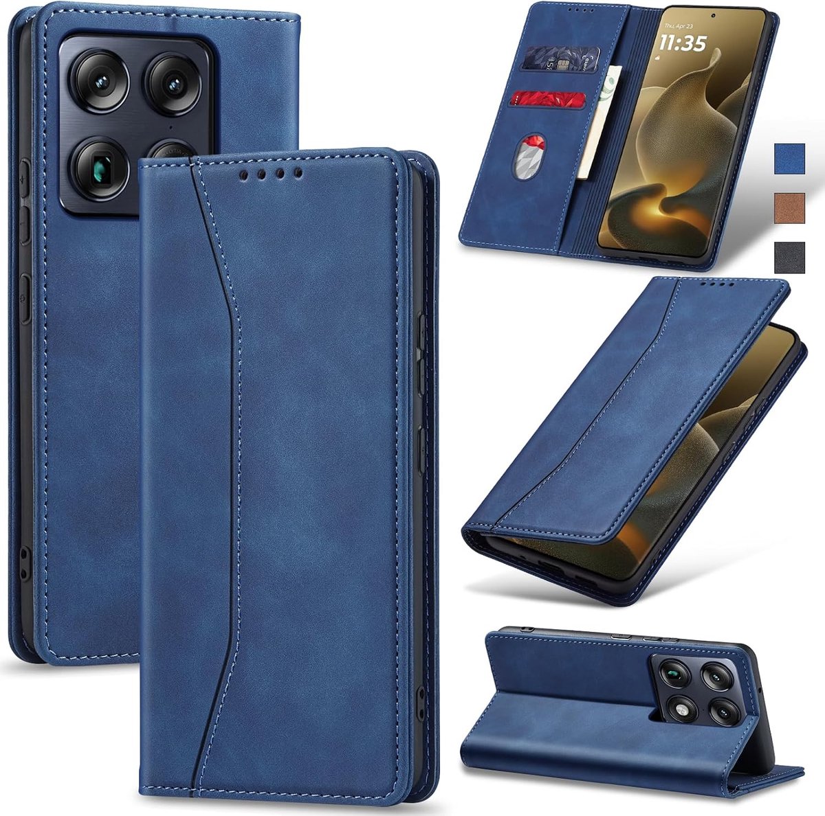 Hoesje voor Motorola Signature Hoes Book case, Premium Lederen Flip Wallet Telefoon Case [Kickstand]Hoogwaardige cover mobiele telefoon case geval beschermhoes (Blauw)