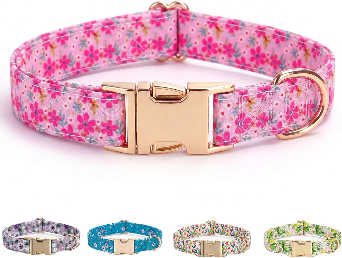 Verstelbare hondenhalsband voor kleine honden, schattig printpatroon, puppyhalsband, metalen gesp, als cadeau voor bruiloft, feest, festival voor kleine honden en teefjes, roze, XS