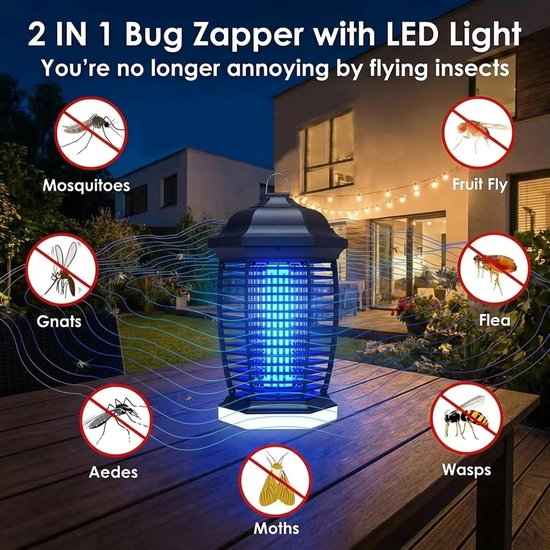 Insectenverdelger Elektrisch 4000V, 18W UV-Lampe Sterke Elektrische Insectenval Muggenlamp, Elektrische Vliegenval Muggenval Muggenafweer voor Tuin Binnen en Buiten (1,8M) — afbeelding 2