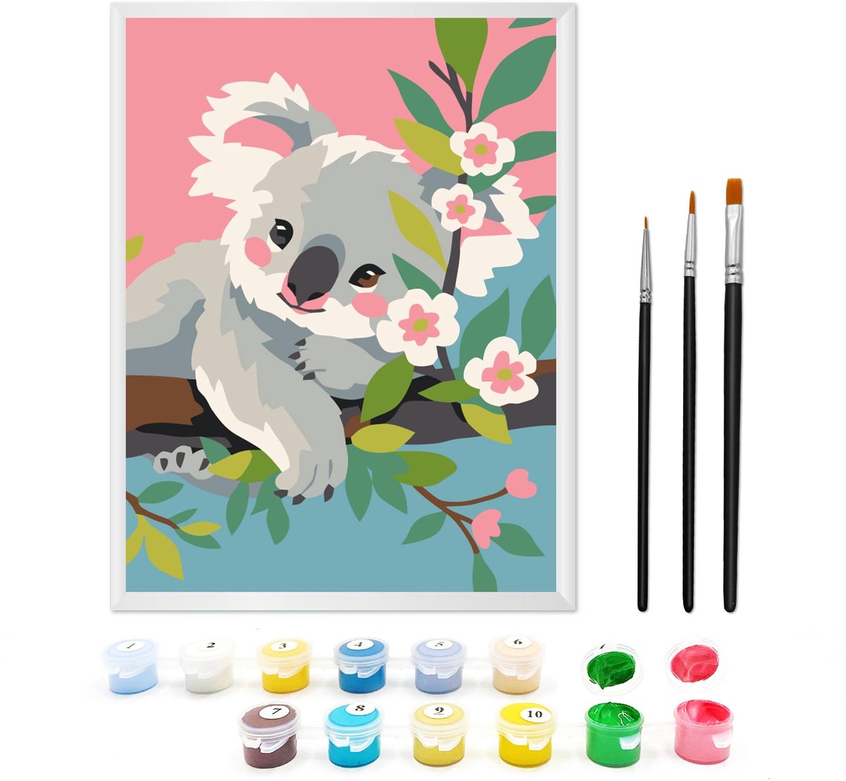 Schilderen op nummer 18 x 24 cm - Koala in boom - Inclusief lijst en penselen - Creatieve activiteit voor kinderen - ShopVlot
