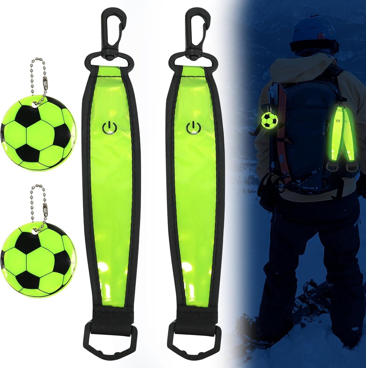 Set van 2 LED Indicatoren voor Schooltassen met Reflecterende Band en Flitslicht, Veiligheidsreflectoren voor Fietsen en Wandelen, Waterdicht en Duurzaam