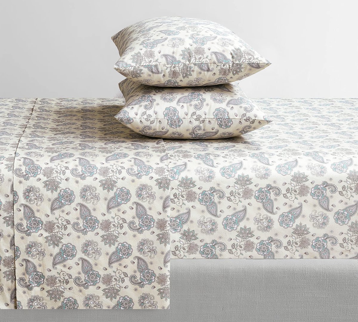 Lakenset 3-delig Twin - 100% Katoen 300TC Percal - Biege Paisley - Ideaal voor college dorms - ShopVlot
