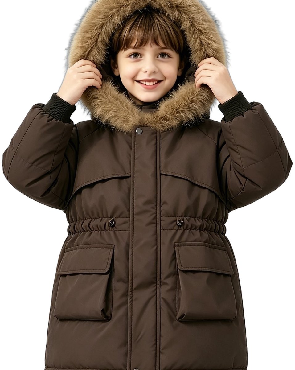 Currero Winterjas Parka Jongens Lange Jas Wintermantel Overjas Gewatteerd Waterdicht Winter Stijlvol Mantel Kinderen Koffie 9-10 Jaar Bruin