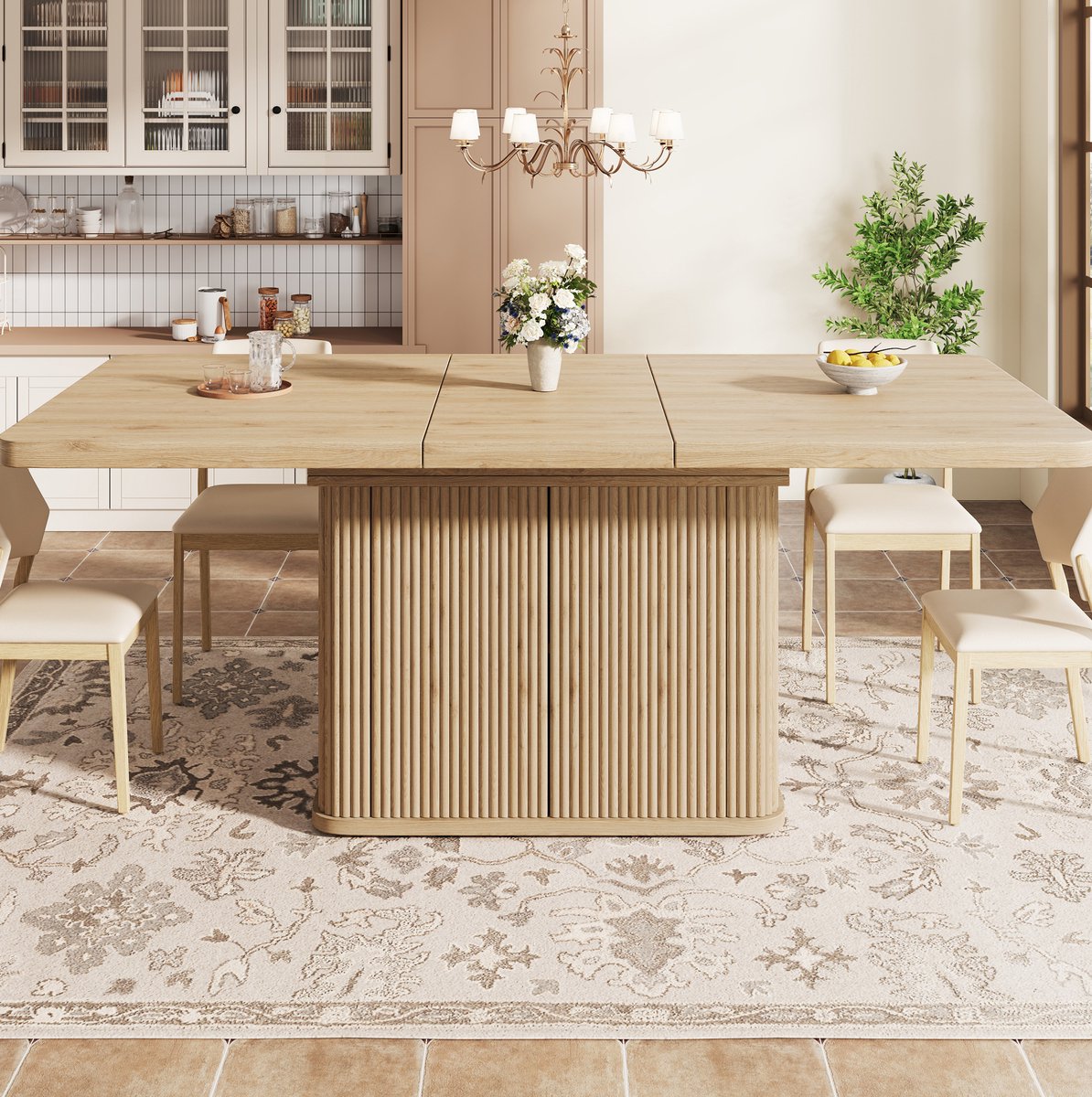 STILVORA Eettafel - Uitschuifbaar Met Verborgen Opbergruimte - Voor Maaltijden En Werk - MDF En Metaal - 140-180 x 80 x 76,5 Cm - Lichte Houtlook