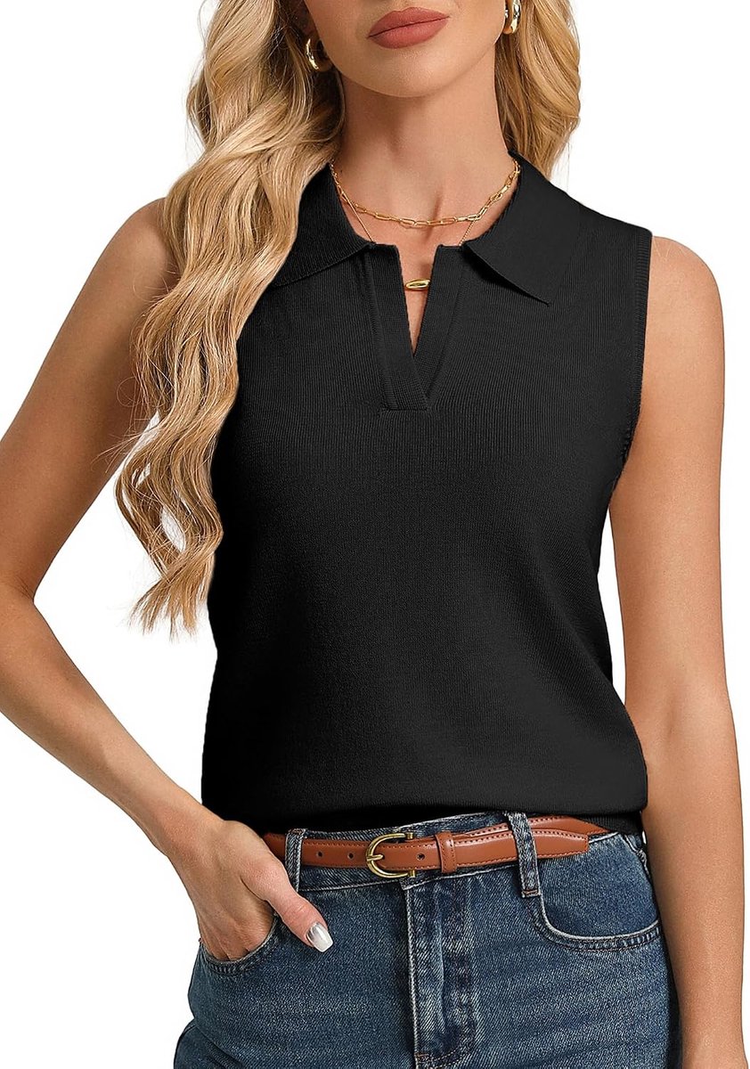Kasin Dames mouwloze wolmix gebreide tops polokraag trui vest Caual lichtgewicht lente zomer tops