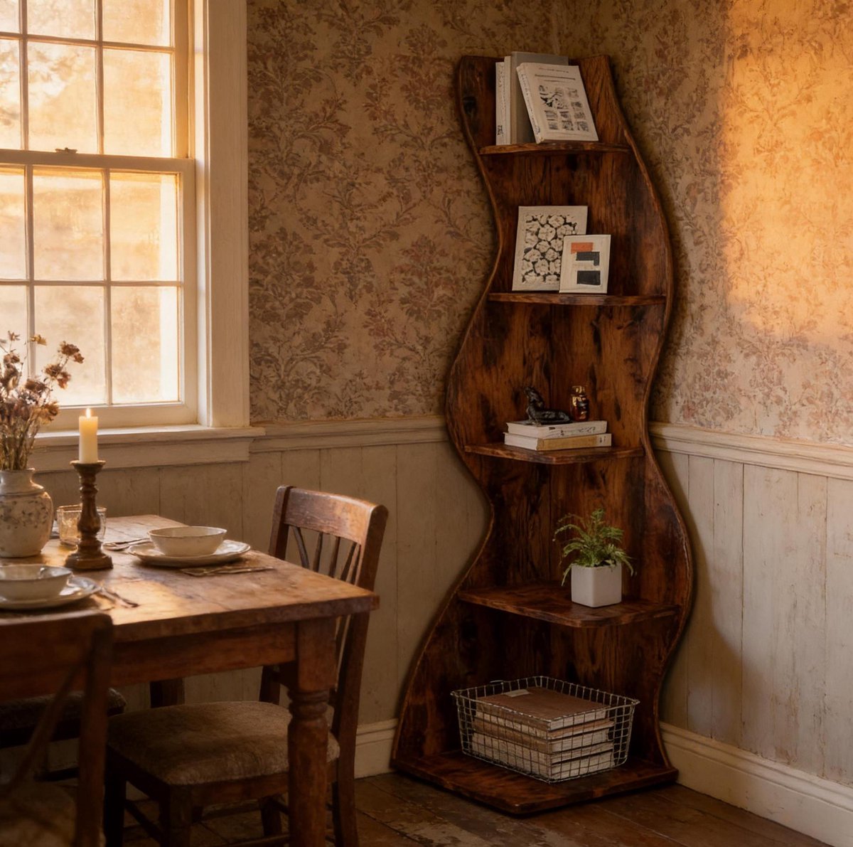 MEUNIQ Hoekboekenkast met 5 open niveaus en verstelbare planken – 50 x 50 x 182,5 cm – staand hoekrek voor woonkamer, kantoor of hal – Bruin