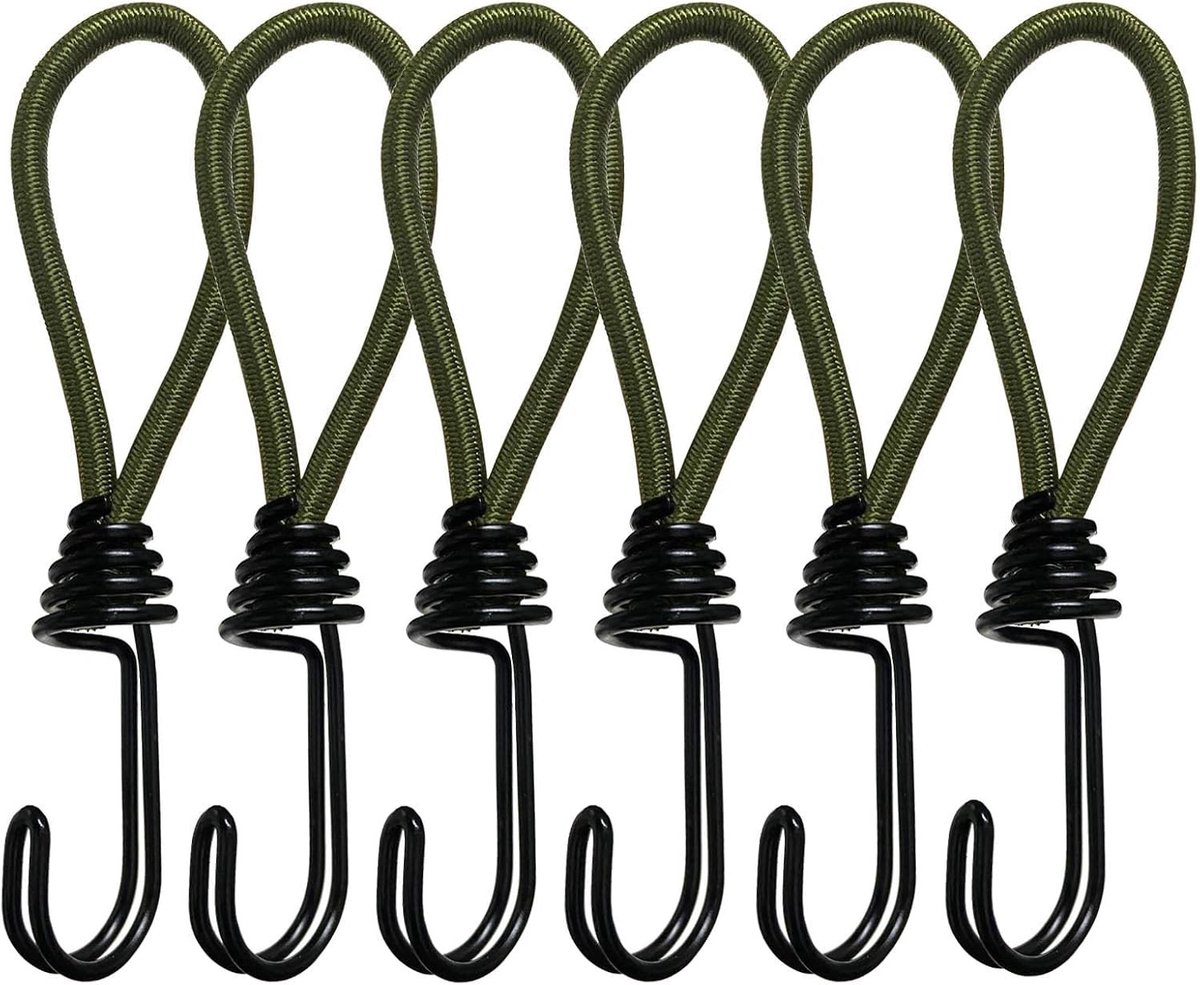 Elastische Bungee Touwen met Haakjes - 6 Stuks voor Camping, Luggage en Transportbeveiliging