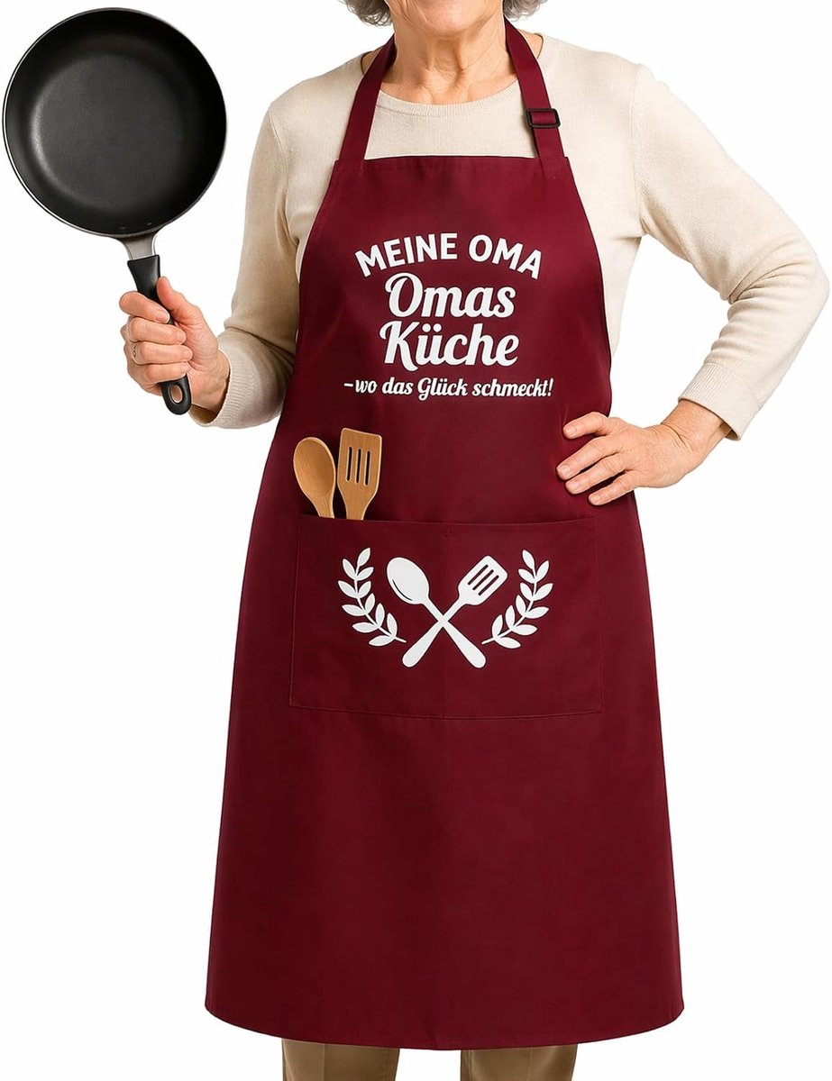 Oma geschenk kookschort dames wijnrood met zakken, grappige spreuk, verstelbaar keukenschort voor vrouwen voor verjaardag Moederdag Kerstmis