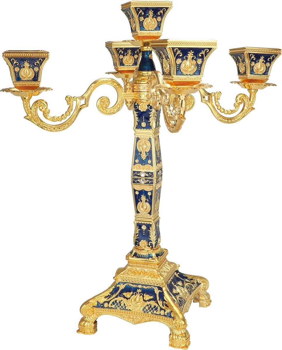 Jiang Roselife 5 armen kandelaar, 5 armen kandelaar, Europese stijl metalen kandelaar voor thuis bruiloft kerstfeest decoratie (gouden, brons) (blauw)