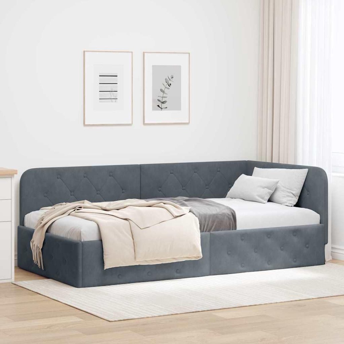 L vormige hoekbedframe Omkeerbare armleuning Sofa bed Donkergrijs