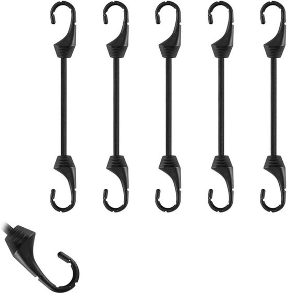 Spanrubber met haken - Duurzame expander set van 5 - Rubberen spanner voor fiets en camping - Veelzijdige spanbanden 30 cm