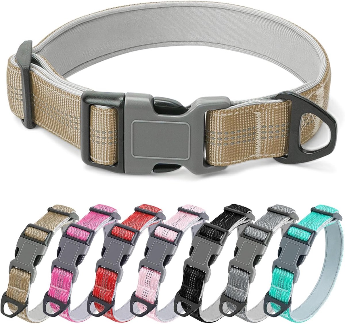 Nylon hondenhalsband, verstelbare zachte gewatteerde halsband met snelsluiting, comfortabele, sterke en dikke duurzame halsbanden voor kleine, middelgrote en grote honden voor