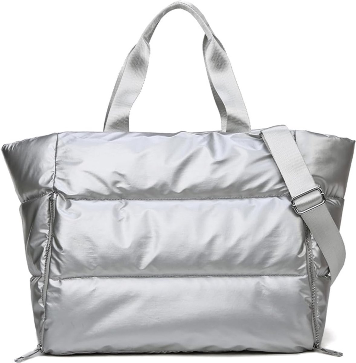 Gewatteerde Tote Tassen voor Vrouwen 35L, 3-in-1 Gym Duffel Tas Gewatteerde Puffy Handtas met Nat & Droog Vak, Grote Capaciteit Gewatteerde Raster Waterdichte Fitness Tas voor Reizen Yoga