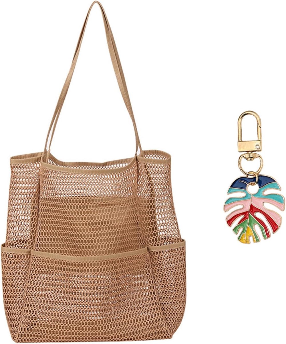 1 x handtas, 1 x hanger, strandtas, badtas, zwemtas voor dames, nettas voor zandspeelgoed