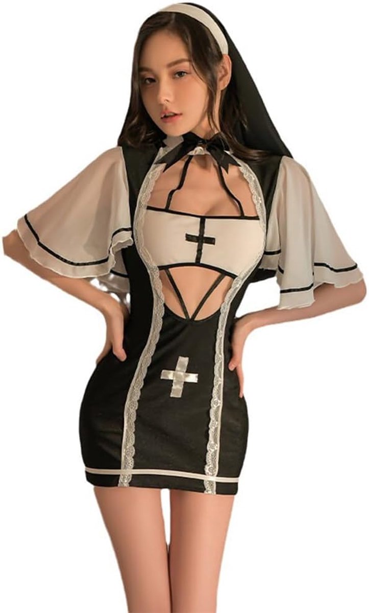 Cosplay non ondergoed ondeugende anime meid hoge split sexy jurk