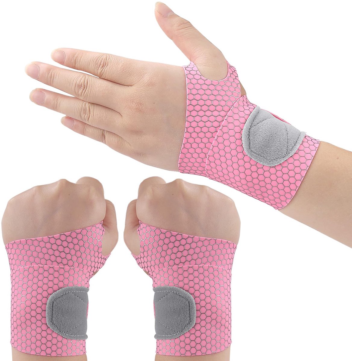 2 stuks ultradunne polsbandage en compressiebandages, elastische, verstelbare carpaal tunnelondersteuning voor sportieve fitness (roze)