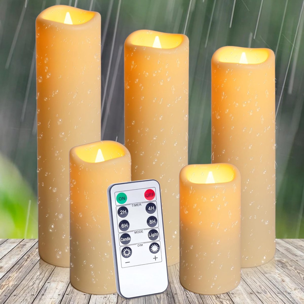 Led-kaarsen voor buiten, met timer, afstandsbediening, vlamloze kaarsenset, vlam, waterdicht, batterij, elektrische timerfunctie, stompkaarsen, flikkerende witte echte was, decoratie, 5 stuks
