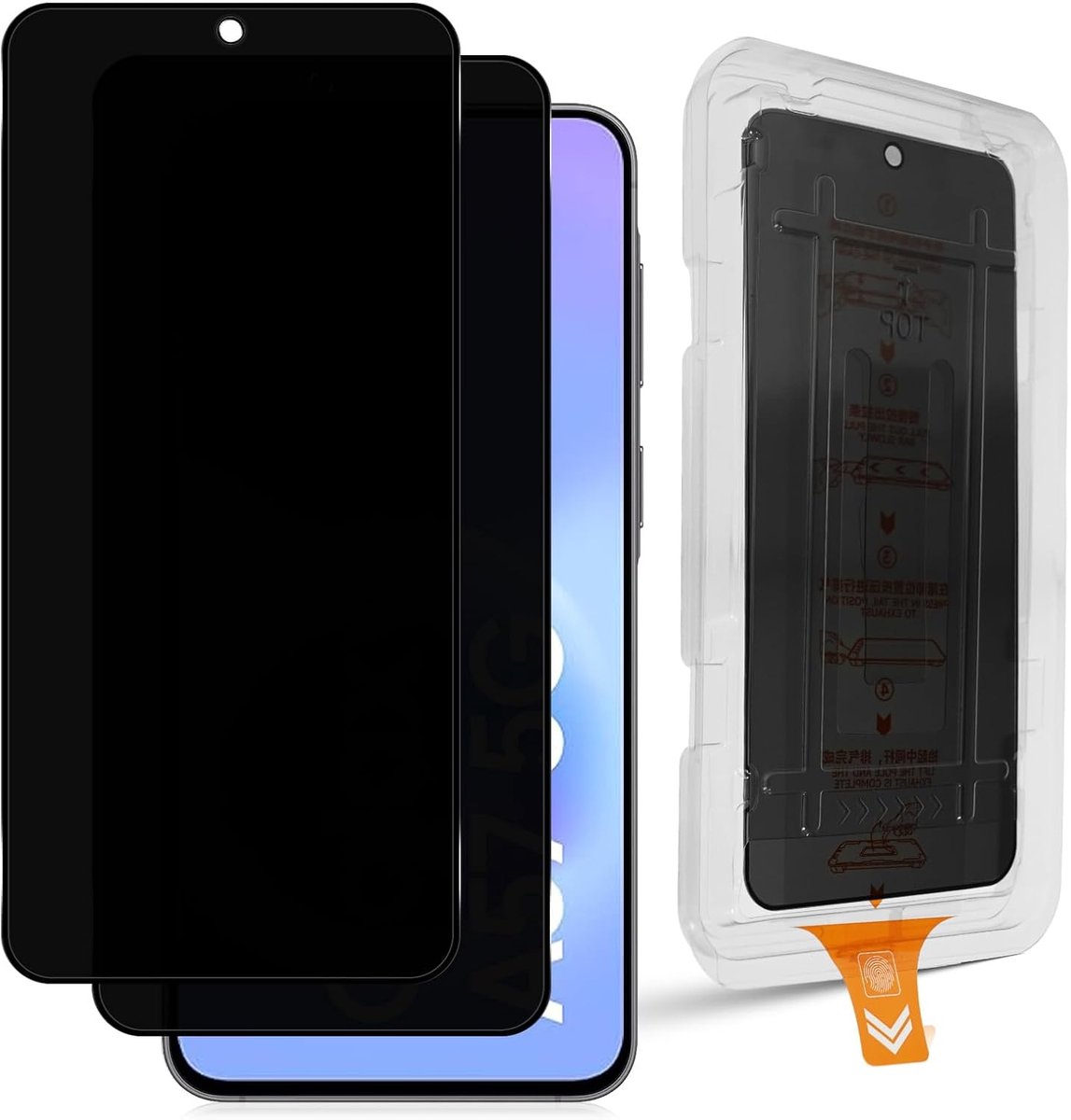 Inkijkbescherming voor Samsung Galaxy A57 5G, 2 stuks, 9H hardheid, anti-spy beschermfolie, krasbestendige privacyfolie, auto-installatie, anti-vingerafdruk, zonder luchtbellen