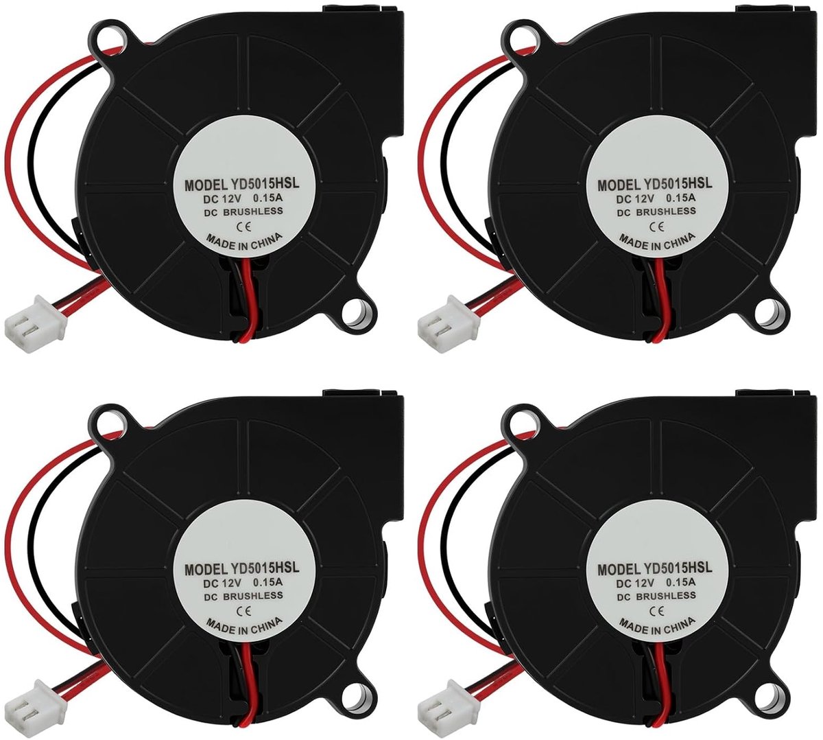 4 stuks ventilatoren 5015 12 V ventilator 5015 radiale ventilator 12 V, 3D-printer 12 volt ventilator ventilatorturbine 2 draden voor koeling ventilatorvervanging
